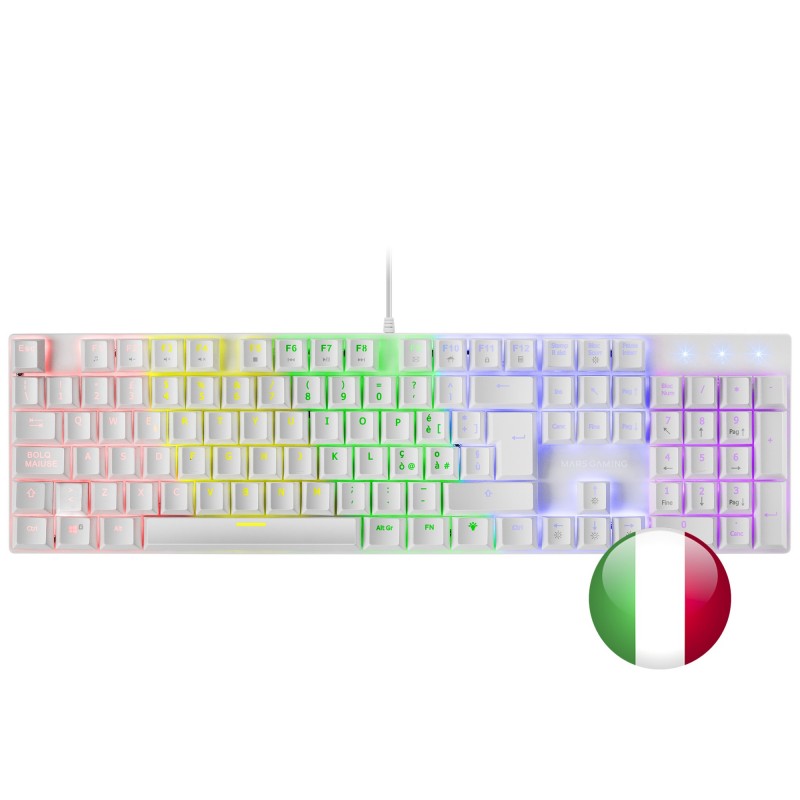Mars Gaming MK422WBRIT Mechanical Keyboard RGB rainbow lighting Switch Brown - Layout Italiano -White
