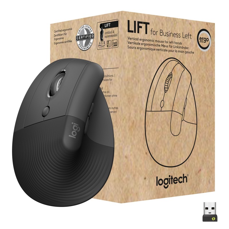 Mouse Logitech Lift for Business wireless graphite left (910-006495)