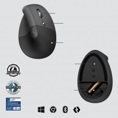 Vendita Logitech Mouse Mouse Logitech Lift for Business wireless Ergonomico graphite right (910-006494) 910-006494