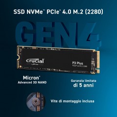Vendita Crucial Hard Disk Ssd M.2 Crucial 2TB M.2 P3 Plus CT2000P3PSSD8 PCIe NVME PCIe 4.0 x4 CT2000P3PSSD8