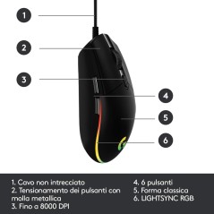Vendita Logitech G Mouse Mouse Logitech G G203 Lightsync (910-005796) 910-005796